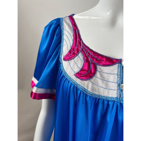 Vintage Henson Blue Nylon Nightgown With Pink & White Trim Small NWT Made in USA - Picture 16 of 16
